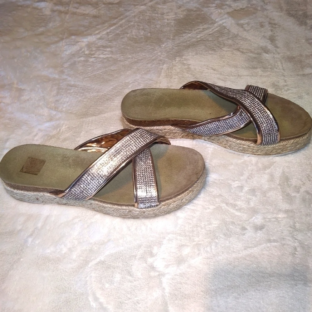 SHEIN Women Criss Cross Rhinestone Decor Espadrille Sole Sandals Size 8